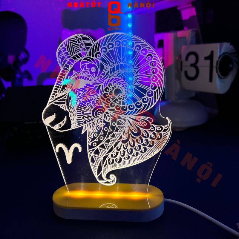 Tranh led 3D cung hoàng đạo kèm đế led phát sáng có thể sử dụng làm đèn ngủ hoặc đèn trang trí để bàn