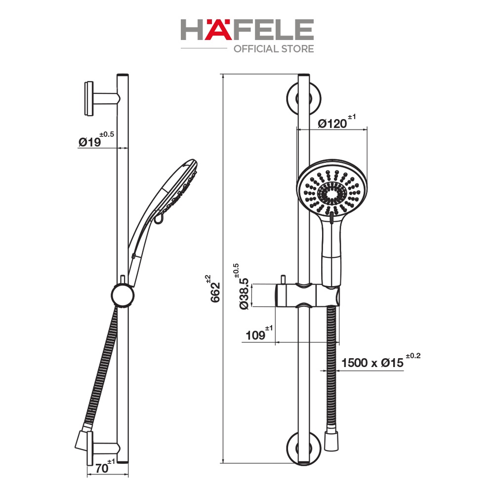 Sen tay Hafele Airsense 120R kết hợp thanh trượt - 495.60.686