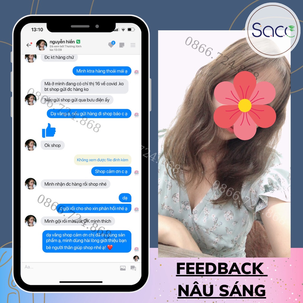 Dầu gội nhuộm tóc Nâu Sáng Saco Light Brown 01 thảo dược thiên nhiên không gây hư tổn cho tóc