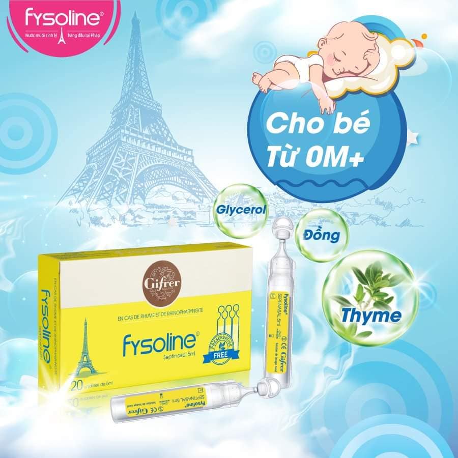Fysoline - Nước muối sinh lý Kháng khuẩn Pháp - Hỗ trợ nghẹt mũi, viêm mũi, sổ mũi