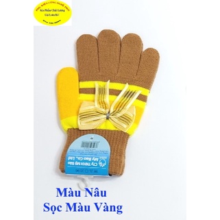 Găng tay len Bao tay len Nữ Bít ngón Sọc ngang Gắn nơ Nhãn SUN-G Len Acrylic Chống nắng Giữ ấm Bảo vệ da tay Sx tại VN