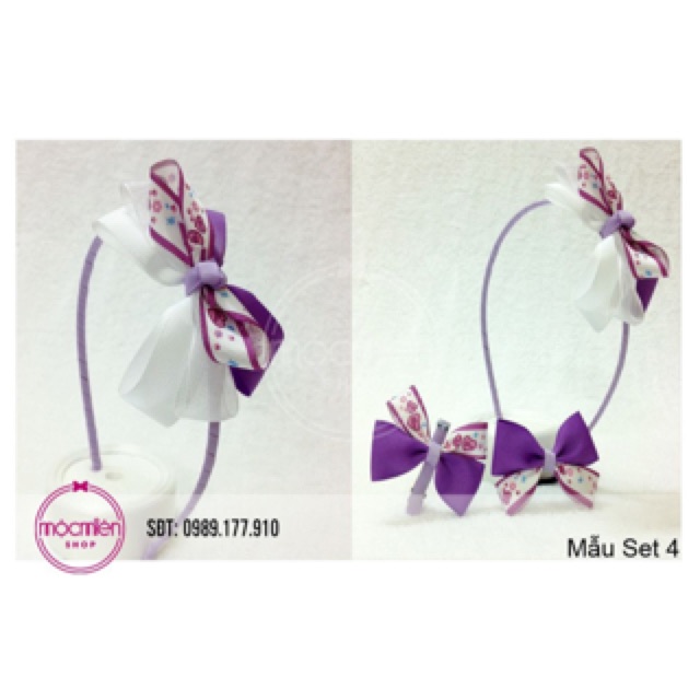 Set băng đô ruy băng tím handmade
