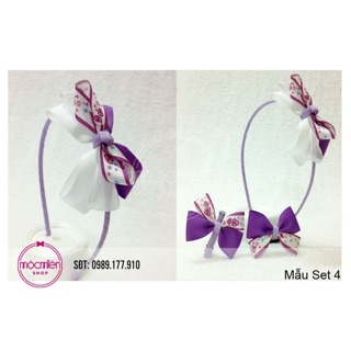 Set băng đô ruy băng tím handmade
