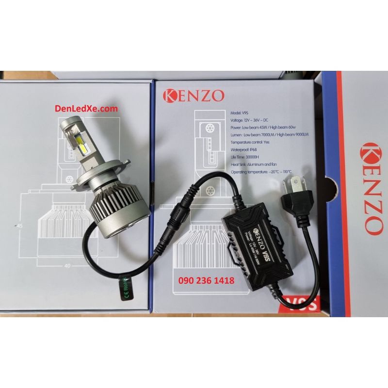 Đèn pha led Kenzo V9s 60W mẫu mới nhất 2022 chân H4 bảo hành 2 năm