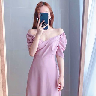 Đầm váy freesize tay phồng thắt eo 2 màu