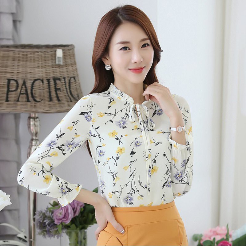 Áo Sơ Mi Chiffon Dài Tay Họa Tiết Hoa Cho Nữ