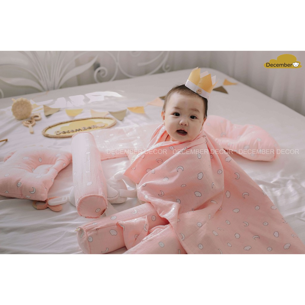 GỐI XÔ HQ SIÊU MỀM MỊN CHO BÉ SƠ SINH DECEMBER HỌA TIẾT ĐÁM MÂY HỒNG