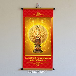 Tranh phật bà thiên thủ thiên nhãn treo tường bằng vải phủ bóng cao cấp dày dặn