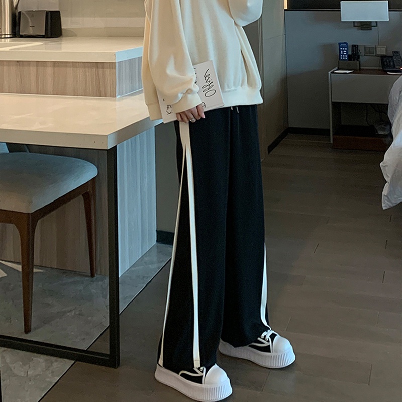 Quần dài ZHELIHANGFEI lưng cao ống rộng họa tiết sọc thời trang cho nữ