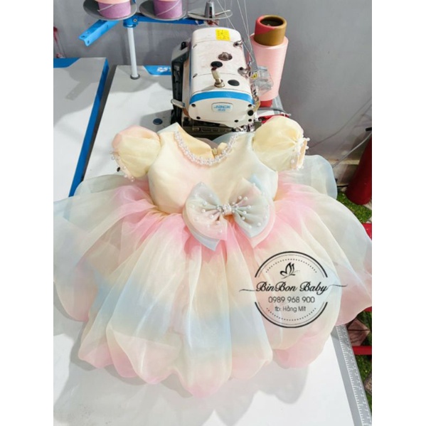 Váy công chúa cho bé BinBon Baby, đầm công chúa bí cầu vồng cho bé gái