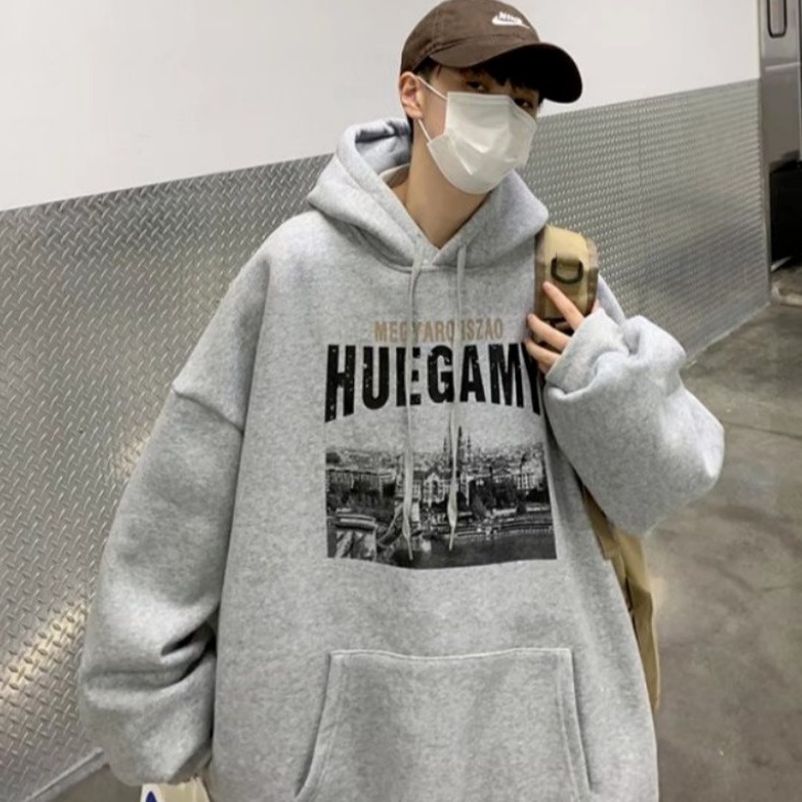 Áo hoodies lót nhung dày dặn thời trang Retro cho nam