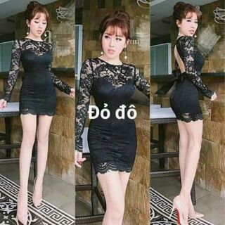 đầm body ren hở nơ sau lưng