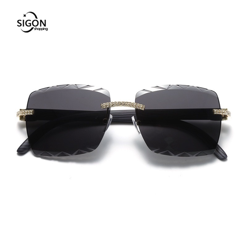 Kính Mát Không Gọng Chống Tia UV Đính Đá Thời Trang Cho Nữ