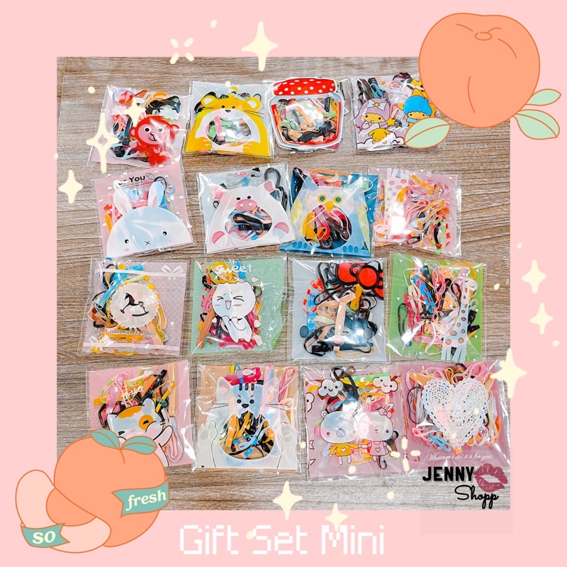 SAMPLE SET CHUN BUỘC TÓC NHIỀU MÀU HÌNH NGỘ NGHĨNH CUTE TÚI 7*7CM