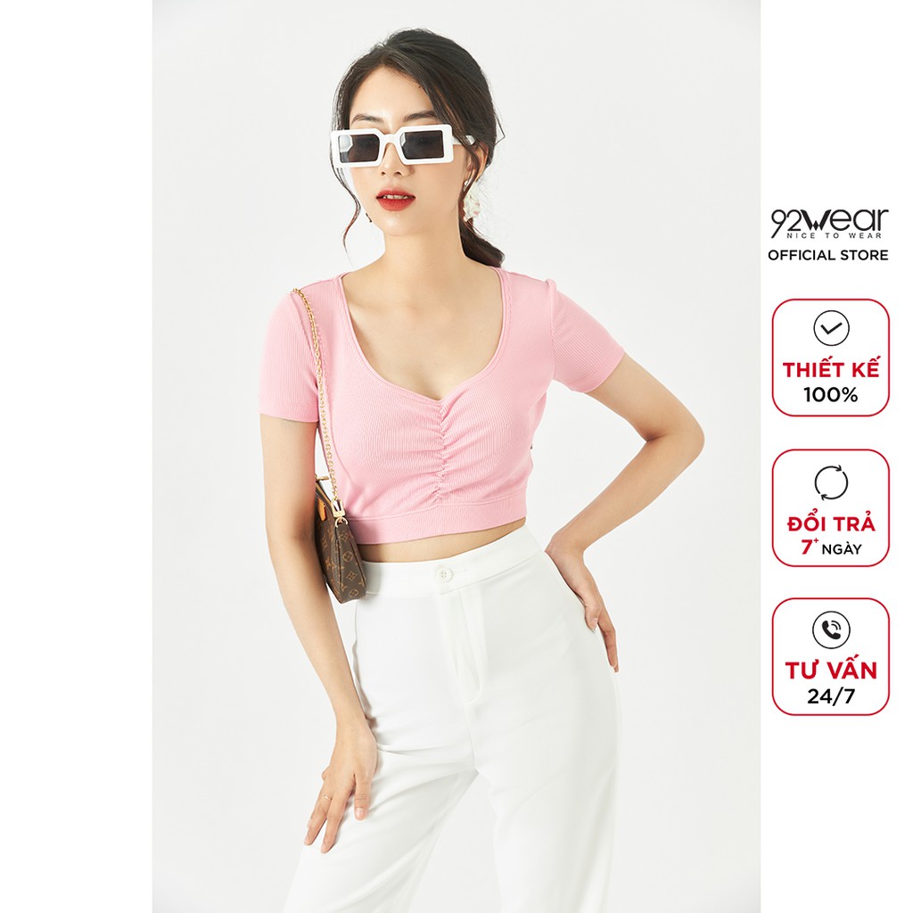 Áo croptop sexy ngắn tay 92WEAR chất thun tăm co giãn tốt thiết kế trẻ trung, năng động ATA2057