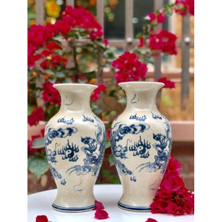 BÌNH HOA SEN VÀ RỒNG MEN  RẠN  GIẢ CỔGỐM BÁT TRÀNG- GIẢ CỔ