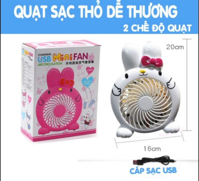 [Mã ELHA22 giảm 5% đơn 300K] Quạt Sạc Hình Thỏ Dễ Thương