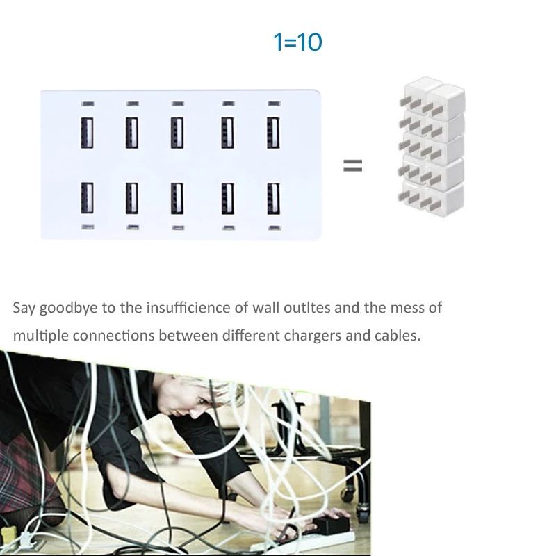 Ổ cắm USB 10 cổng  Sạc Thông Minh ĐTDĐ& máy tính bảng