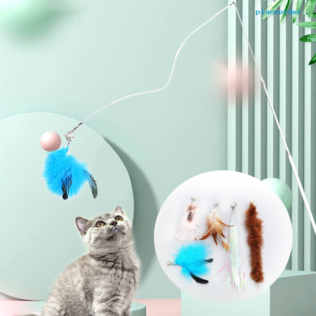 1 Set Đồ Chơi Cần Câu Cá Ba Phần Phối Lông Vũ + 5 Món Thay Thế Dành Cho Mèo Cưng