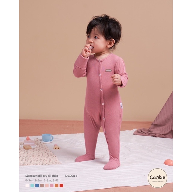 Cookie - Sleepsuit liền tất dài tay cài chéo cotton tăm mềm mát cho bé