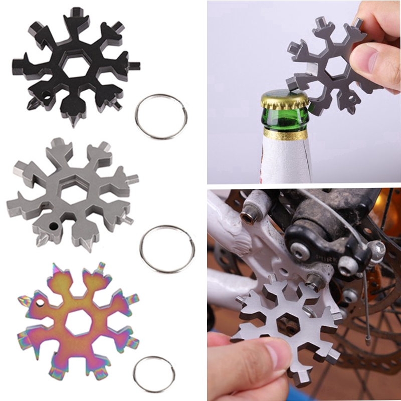 Cờ Lê Đa Năng 18 trong 1 hình bông tuyết kết hợp móc khóa Dùng Để Sửa Chữa Xe Đạp