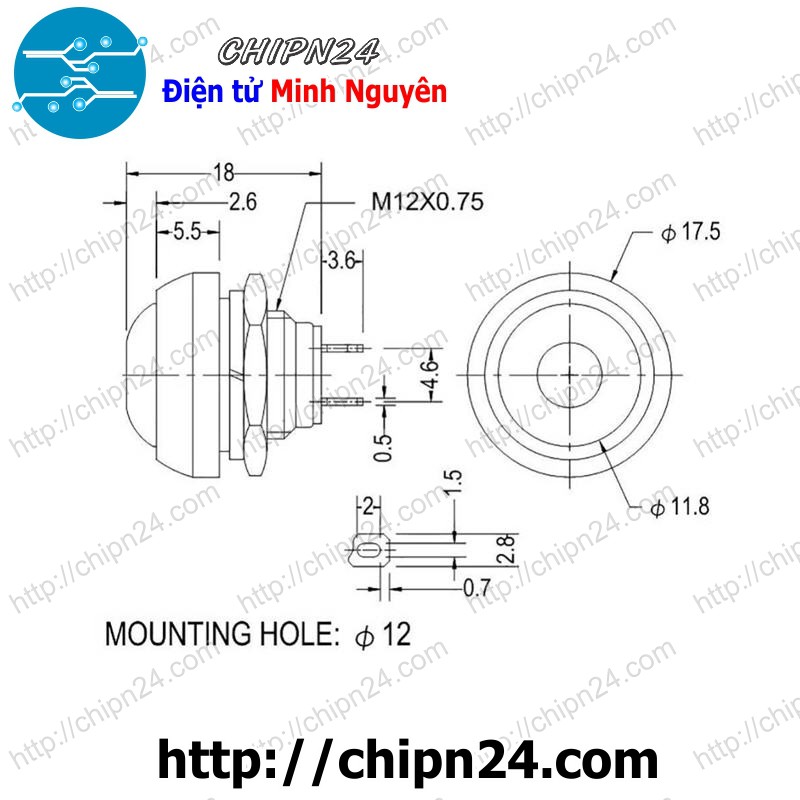 [1 CÁI] Nút Nhấn Nhả Chống Nước PBS-33B Trắng