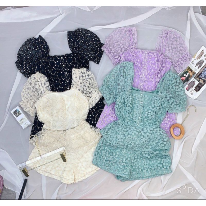 SET TAY PHỒNG PEPLUM VẢI REN THÊU HOA NHÍSỉ