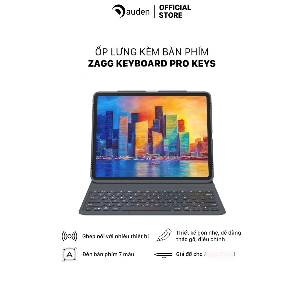 Ốp lưng kèm bàn phím ZAGG Pro Keys iPad Pro 12.9 inch 103407963 Hàng chính hãng
