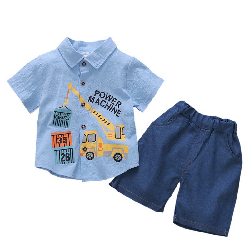 Set áo thun ngắn tay cổ tròn + Quần short đáng yêu cho bé trai