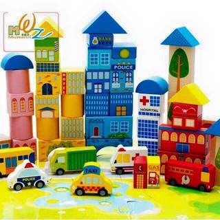 Bộ đồ chơi lắp ghép mô hình thành phố bằng gỗ