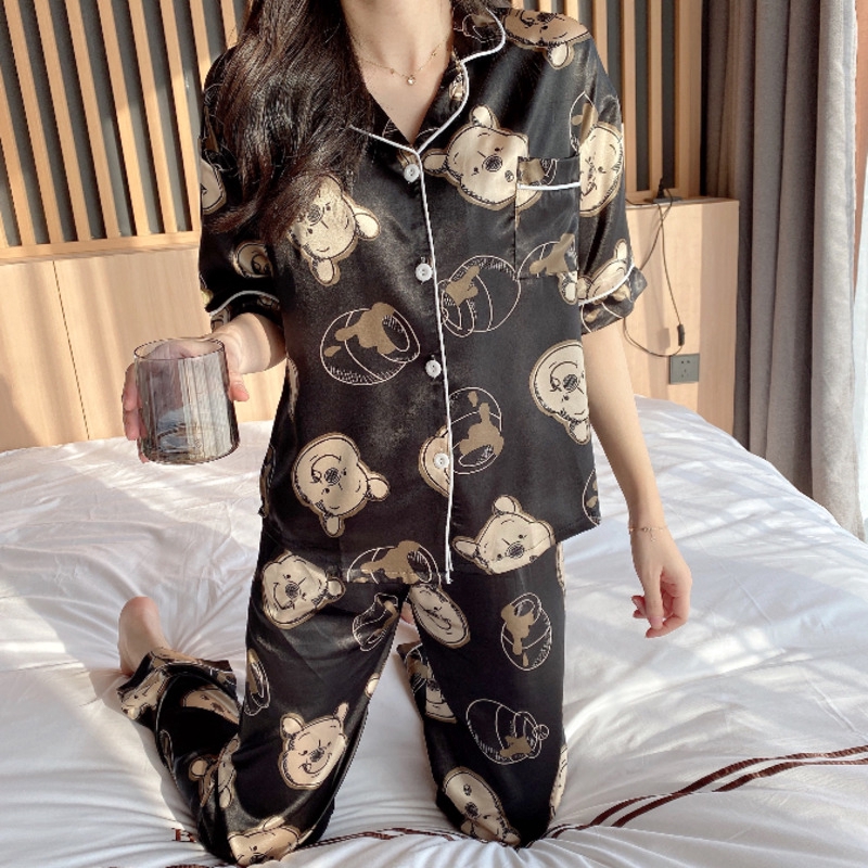 Bộ Pijama Ngắn Tay In Hình Gấu Pooh Cho Nữ Plus Size M-5XL