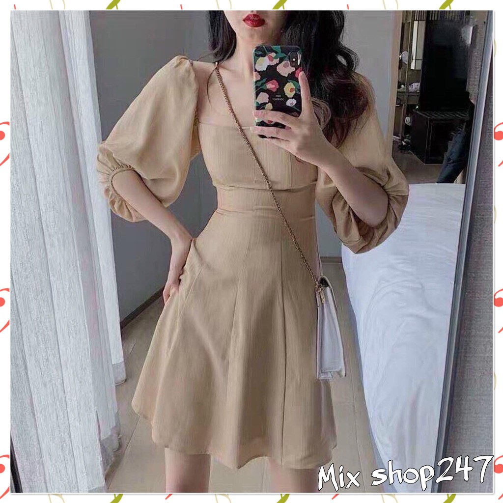 ĐẦM NỮ CỔ VUÔNG TAY PHỒNG UMI PHỐI TAY VOAN DẠO PHỐ DỰ TIỆC ĐỀU XINH