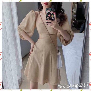 ĐẦM NỮ CỔ VUÔNG TAY PHỒNG UMI PHỐI TAY VOAN DẠO PHỐ DỰ TIỆC ĐỀU XINH