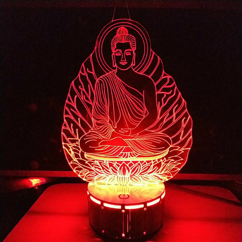 Đèn Ngủ Đế Gỗ 3D Led - Hình Phật