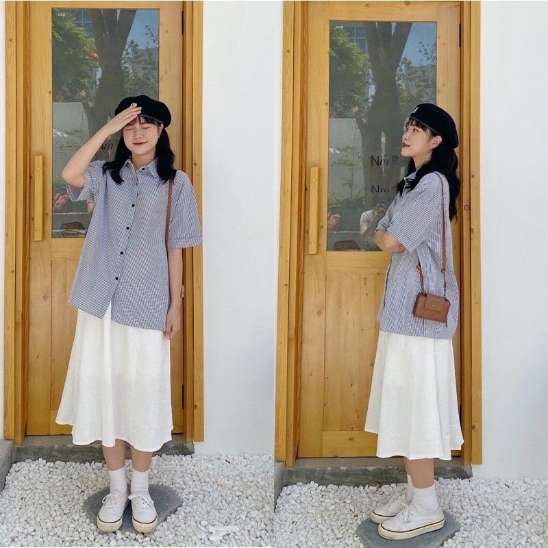 Áo sơ mi cộc tay kẻ sọc chất sốp ulzzang