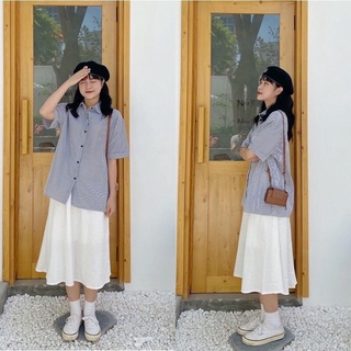 Áo sơ mi cộc tay kẻ sọc chất sốp ulzzang