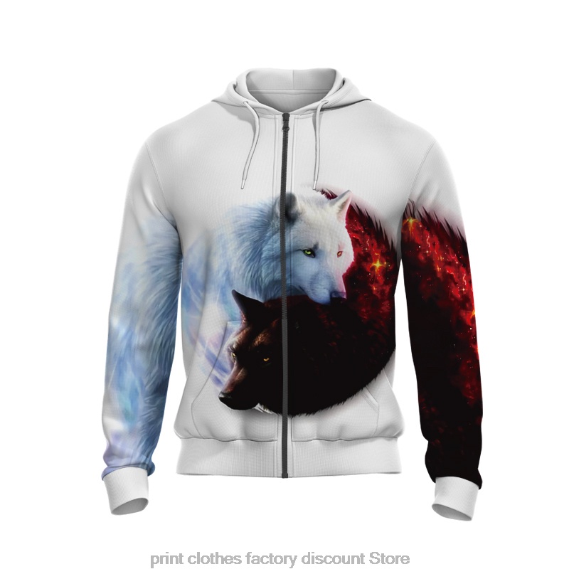 Áo Khoác Hoodie Tay Dài Có Khóa Kéo In Hình Sói 3D Phong Cách Harajuku Cho Nam