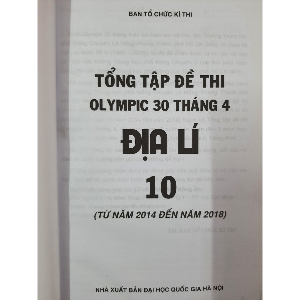 Sách - Tổng tập Đề thi olympic 30 tháng 4 Địa Lí 10 ( Từ năm 2014 đến năm 2018 )