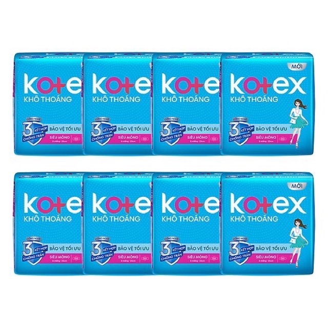 Lốc 8 gói băng vệ sinh Kotex siêu mỏng cánh 23cm