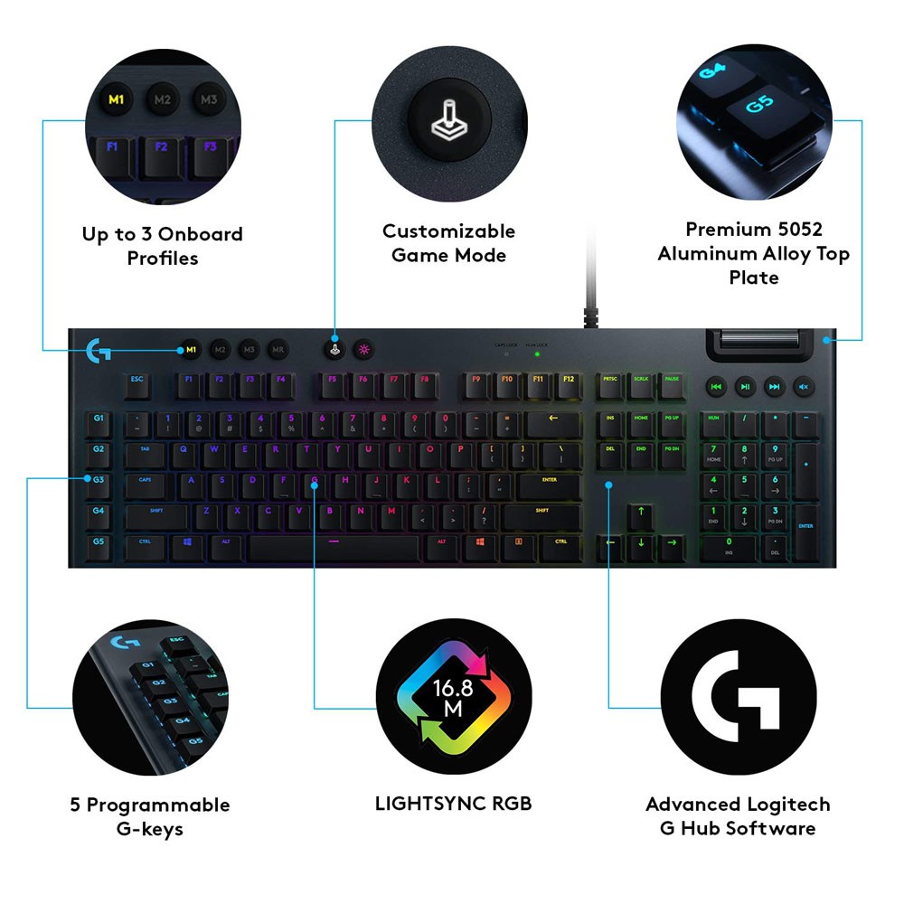 [Mã 267ELSALE1 giảm 5% đơn 3TR] Bàn Phím Cơ Gaming Logitech G813 LIGHTSYNC RGB GL Clicky | GL Linear | GL Tactile