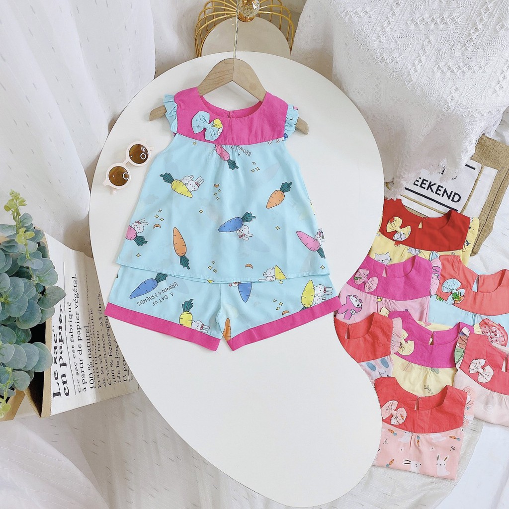 19-38kg Bộ Lanh lụa hàng đẹp loại 1 cho bé gái size đại (Bảng màu lô 4)