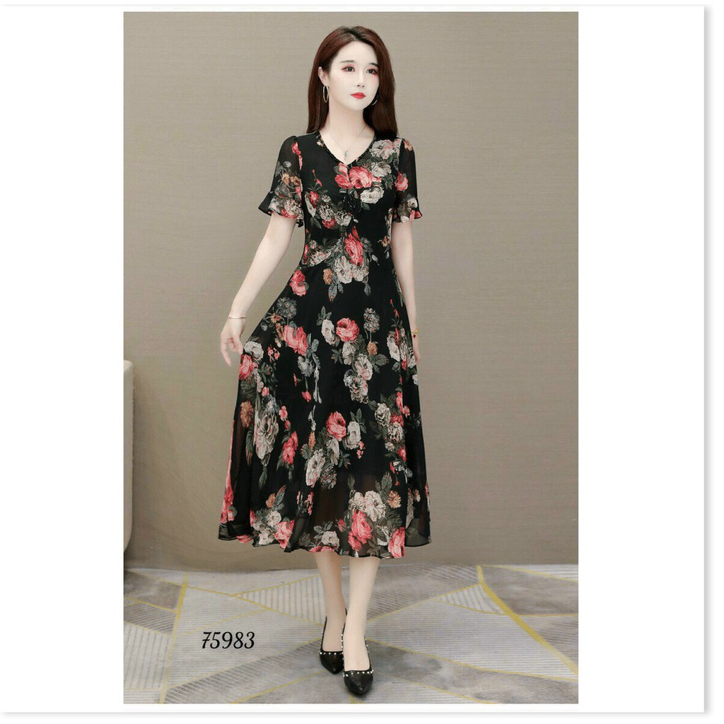 ĐẦM LỤA DÁNG XÒE HỌA TIẾT HOA VÔ CÙNG XINH THỜI TRANG KOKO MI