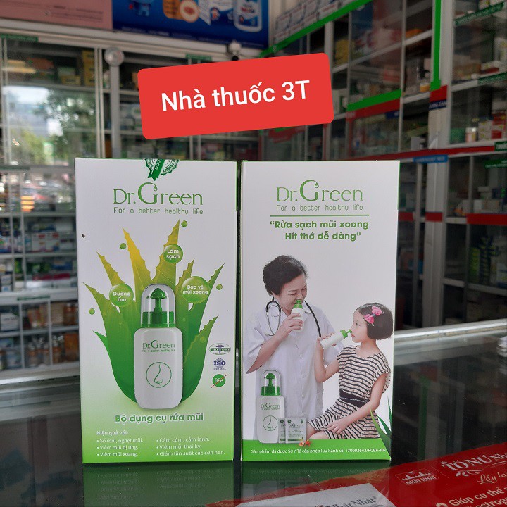 Bình rửa mũi Dr.Green tặng kèm 10 gói rửa mũi muối biển nha đam. | BigBuy360 - bigbuy360.vn