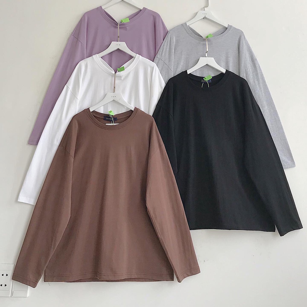 Áo Thun Nữ Dài Tay Freesize Áo Phông Nữ Form Rộng Trơn Basic Cổ Tròn 6 Màu Nâu Đen Trắng Tím Xám Xanh Lợt 1654