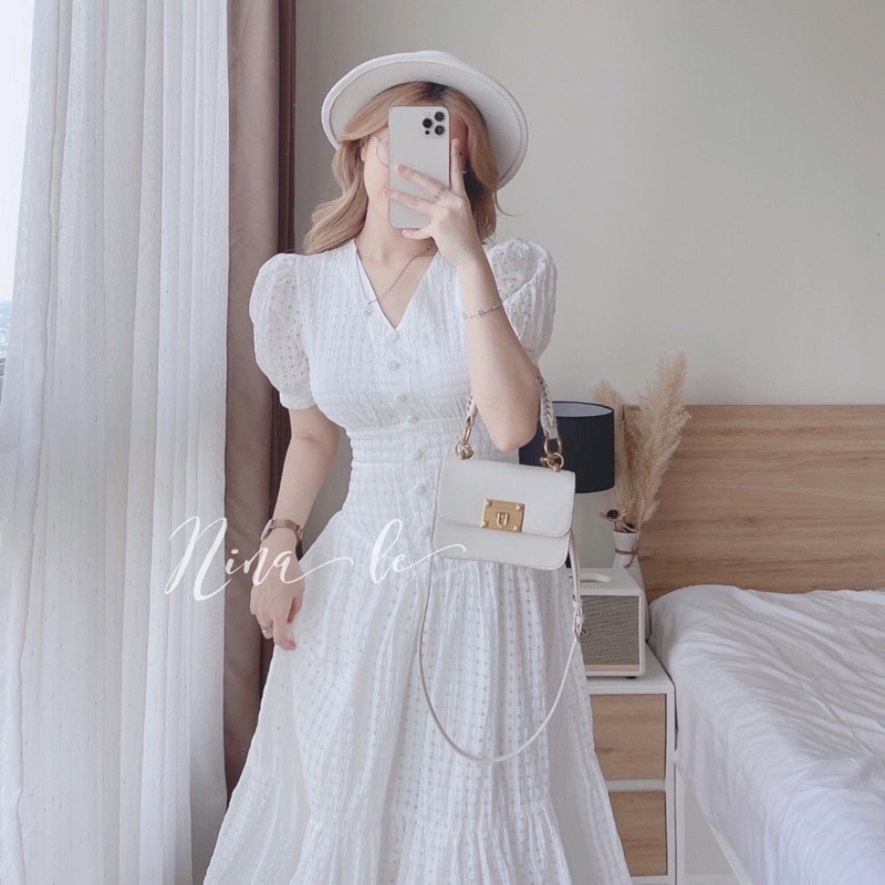 Maxi trắng lưới ô nina le