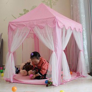 Lều Công Chúa Cho Bé Kiểu Dáng Lục Giác Hàn Quốc Có Rèm Che [Đèn Hoa Tuyết Dài 4m]