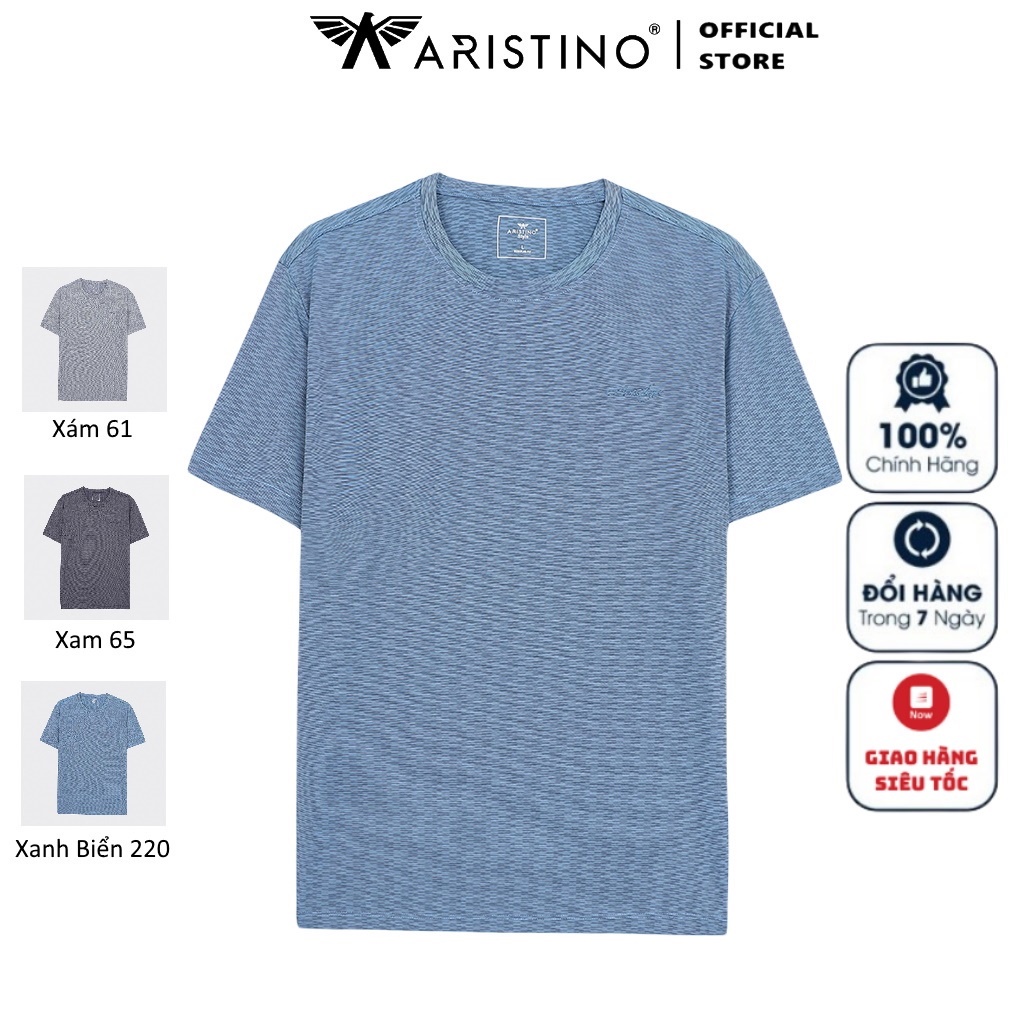 Áo Thun Nam Ngắn Tay Cổ Tròn ARISTINO ATS031S2 Phông T-Shirt kẻ ngang 3 màu lựa chọn Vải Polyester thể thao Dáng suông