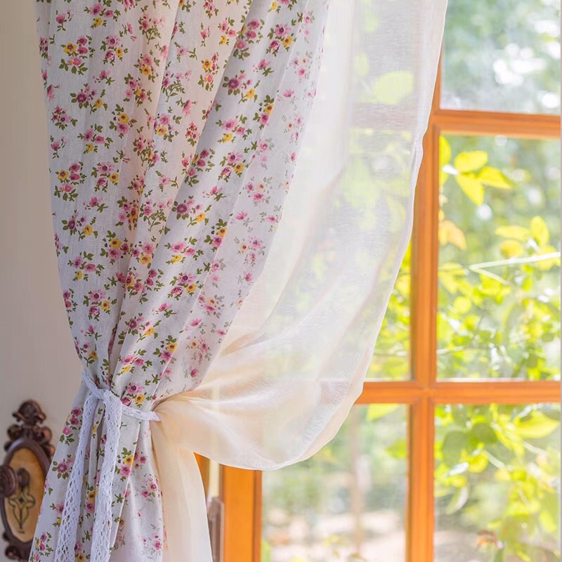 Rèm cửa sổ họa tiết hoa hồng vintage, rèm vải hoa xinh xắn trang trí  decor phòng ngủ, màn chống nắng cao cấp