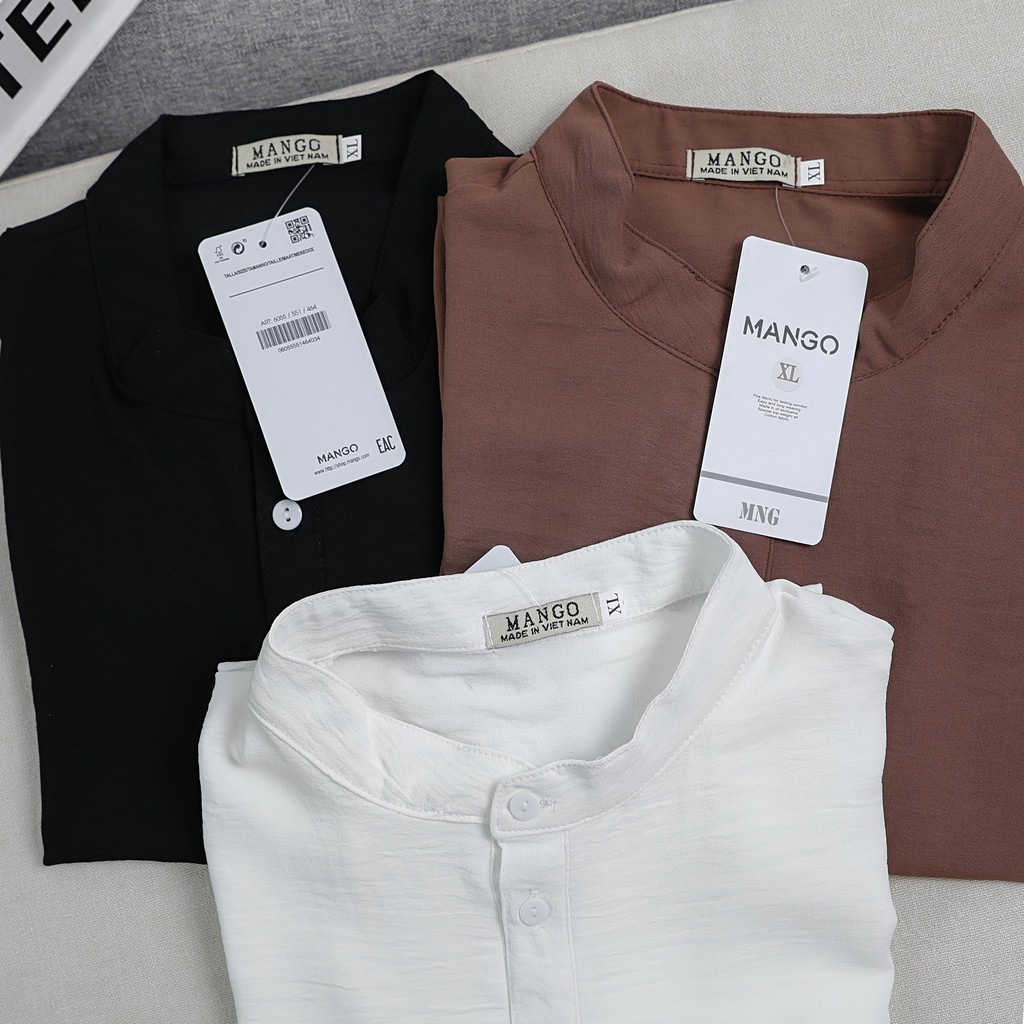 Áo đũi Mango xuất khâu , áo sơ mi tay lỡ áo cỗ tàu vải đũi chất lượng cao | BigBuy360 - bigbuy360.vn