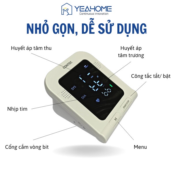 Máy Đo Huyết Áp Tay CONTEC08C Đo Huyết Áp Nhịp Tim Chứng Nhận FDA Hoa Kỳ (Có Adapter) - Yeahome Care